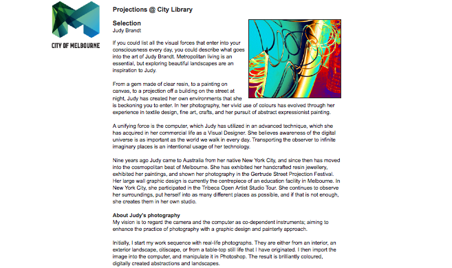 Projections @ City Library: Judy Brandt Digital Photography, City of Melbourne